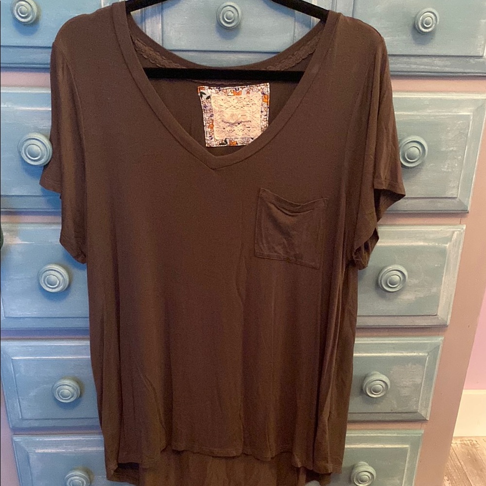 Casual Brown V-Neck Women's Top